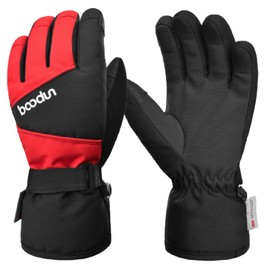 Azarxis Kids Children Snow Gloves Winter Windproof Ski Gloves for Snowboarding, Sledding, Cycling (Black & Red, 6-9 Years Old)
