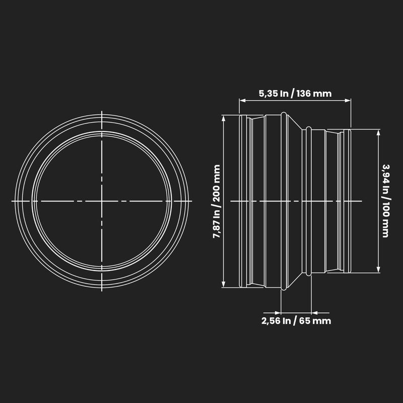 8" to 4" Inch / 200 to 100 mm Round