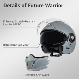 YEMA Convertible 3/4 Full Face Motorcycle Helmet DOT Approved - Dual Visor Motocross Off-Road Helmet for Adults, Modular Open Face Design for Street Bikes Scooters YM-653, Gray, S