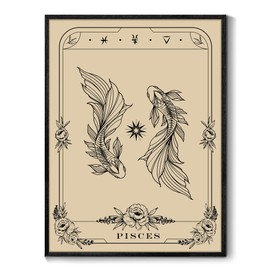 SERIMINO Witchy Framed Canvas Wall Art Pisces Gothic Picture Prints Home Decor For Bedroom Office Vintage Wall Art Living Room Decor 12x16inch