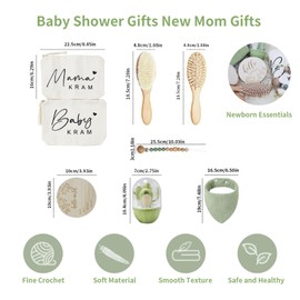 SHEGZHUC 8 in 1 Baby Gift Set Baby First Equipment Newborn Baby Nail Care Set Hair Brush Comb Canvas Bag Baby Bib Dummy Clip Baby Milestone Cards Baby Care Set Newborn