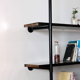KINMADE Industrial Pipe Ladder Shelf Vintage Display Rack Rustic Storage Shelf 4 Tier Ceiling Mounted (Wood Included)