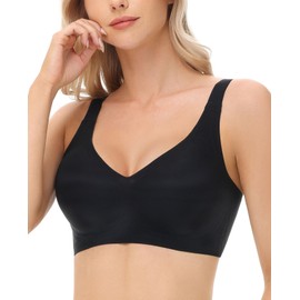 Plusfreeee No Underwire Bras for Women Wireless Comfortable Full Coverage Seamless Everyday Tshirt Bra Black