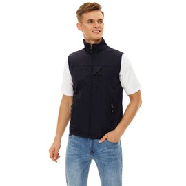 Mens Lightweight Vest Casual Softshell With Pockets Windproof Jacket For Sport Golf Work BL-2XL 02blue XX-Large