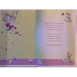 "Express Yourself" Birthday Card for Granddaughter Age 3 - Envelope and Badge Included - Animated Little Girl Playing on the Swing Design
