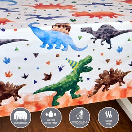 Watercolour Dinosaur Party Tablecloth - 1PCS 137 x 274cm Dinosaur Party Supplies for Kids Boys Dino Theme Birthday Party Decoration Dinosaur Printed Rectangular Plastic Disposable Table Cover