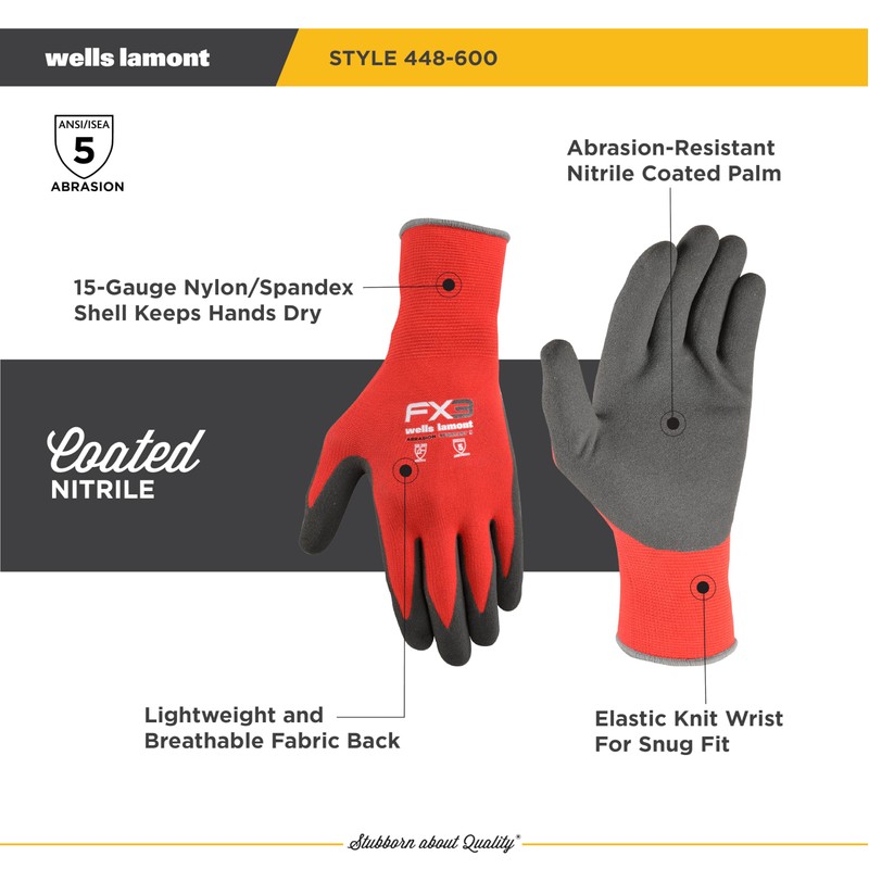 Wells Lamont Men's FX3 Nitrile Coated Grip Work Gloves –