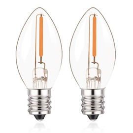 C7 LED E12 Candelabra Bulb Small Edison Candle Night Light Bulbs Salt Lamp Bulbs 0.5W Equivalent 5W 7W Warm White 2700K Clear Bulbs for Chandelier Christmas Light 50 Lumens Non-Dimmable (Pack of 2)