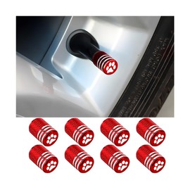 Zpana Car Tire Valve Stem Caps, 8PCS Dog Paw Aluminum Alloy Vehicle Air Covers with Rubber Ring Gasket, Leak-Proof Automotive Wheel Rim Protector, Universal for SUVs, Motorcycles, Trucks (Red)