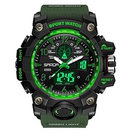 Men's Watches Sports Outdoor Waterproof Military Wrist Watch Date Multi Function Tactics LED Alarm Stopwatch - Color: 8045_Green 02