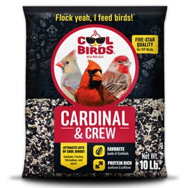 Cool Birds Cardinal & Crew Wild Bird Seed – 10 lb. Black Oil Sunflower, Sunflower Hearts & Safflower Blend for Cardinals, Grosbeaks & Chickadees – Bird Food for Outside Feeders
