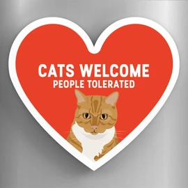 Global Designs Ginger Tabby Cats Welcome People Tolerated Katie Pearson Artworks Heart Shaped Wooden Magnet