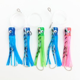 OCEAN CAT 6 inch Trolling Fishing Lures Soft-Head Chain Teaser for Saltwater Fully Rigged with Hook 6/0 for Wahoo Tuna Mahi Dolphin Sailfish Marlin Barracuda Mackerel and More