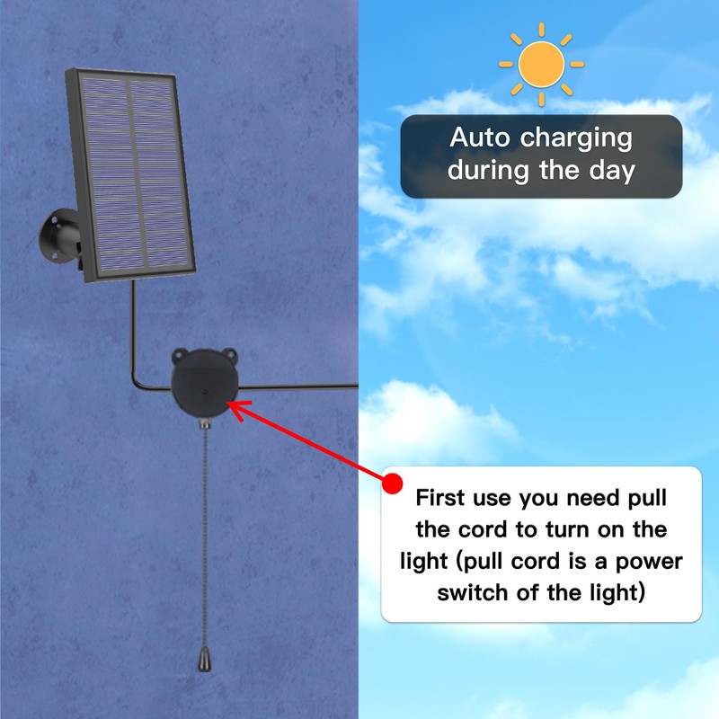 YUMAMEI Solar Pendant Lights, Solar Powered Shed Light with Pull