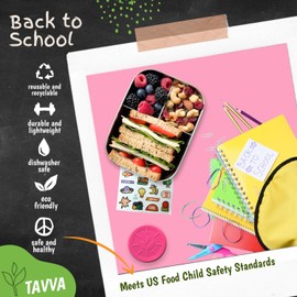 TAVVA Stainless Steel Bento Box Kids [27oz] - Metal Lunch Bento Box for Kids with Leakproof Condiment Container - 3 Compartment Snack Organizer for On the Go Meals - Freezer & Dishwasher Safe