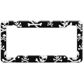 Graphics and More Blank Pirate Jolly Roger Skull Crossbones Pattern License Plate Frame