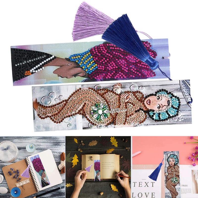 2 Set Diamond Bookmarks 5D DIY Painting Crystal Rhinestones Embroidery
