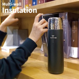 Alwdias Thrista Vacuum Insulated 316 Stainless Steel Thermos for Hot Drinks | Leak-Proof Bottle with Titanium Infuser | Compact Design Ideal for Men, Women, and Loved Ones | 16.9oz, Black