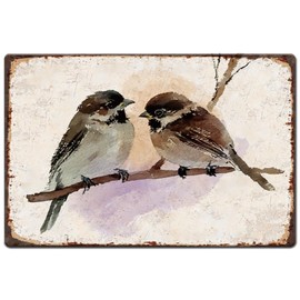 SUPERDANT Ink Bird Tin Sign Birds on Branch Metal Signs Cute Birds Metal Tin Sign Funny Signs and Plaque Bird Signs Chicks Metal Wall Art for Bedroom Nursery Man Cave Wall Decoration