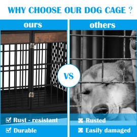 42 inch Heavy Duty Dog Crate Furniture for Large High Anxiety Dogs, Indestructible Indoor House Kennel with Curved Design, Escape-Proof and Chew-Proof Pet Cage, Black Brown