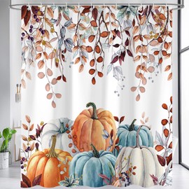 Moyrisou - Cortina de ducha de calabaza, diseño de hojas coloridas, diseño floral, diseño de calabaza, diseño de otoño y otoño, decoración de baño, accesorios de tina, 47 x 64 pulgadas