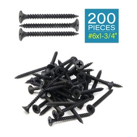 IMScrews 200pcs #6x1-3/4" Flat Head Phillips Drywall Screws Fine Thread Sharp Point Wood Screw, Carbon Steel 1022A, Black Phosphate