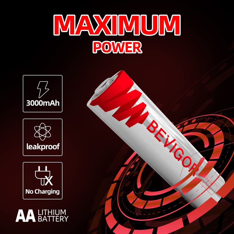 Lithium Batteries AA Size, AA Battery 4 Pack, 3000mAh Double