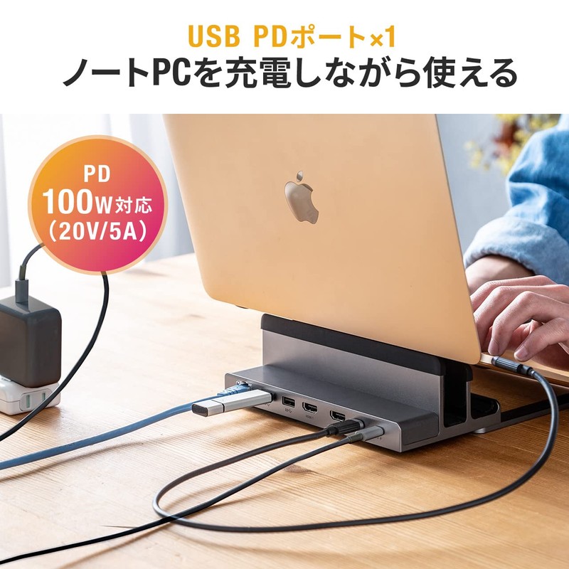 Sanwa Direct Type-C Docking Station, 2 Screens, 4K HDMI, Stand,