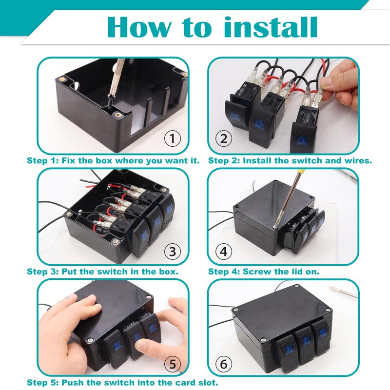 Twidec/Marine Rocker Switch Box Waterproof 12V 3 Gang Blue LED