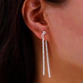 TseenYi Long Tassel Chain Earrings Silver Chain Fringe Earrings Long Chain Front Back Earrings Sparkling Cable Chain Tassel Earrings Jewellery for Women and Girls Gifts