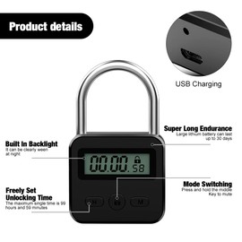 mizikuu Smart Time Lock, Candado Taquilla Con Pantalla LCD Recargable Bloqueo de Tiempo USB Candado de Seguridad 99 Horas Max Timing Lock Candado Numerico para Prevenir Malos Hábitos,