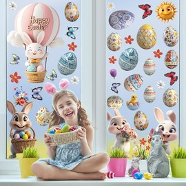 Easter Window Clings 106Pcs Extra Large Cute Bunny Easter Window Clings for Glass Windows Easter Egg Spring Window Decals Double Sided Window Clings for Home Party Easter Window Decorations