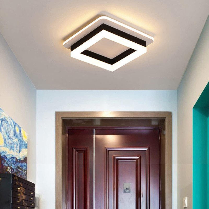 CANEOE Square Modern Led Ceiling Light Fixture, 24W Black Flush