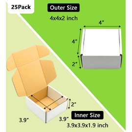 4x4x2 inches Shipping Boxes 25 Pack,TUKYLIL White Corrugated Cardboard Box,Mailer carton for Packaging Small Business,Gifts,Craft,Jewelry,daily supplies