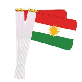 25 Packs Small Kurdistan Flags on Handheld Stick，Miniature Kurdish Flag for Outside,4x6 Inch Mini Hand Held Banner with Golden Topper,Patriotic Decorations