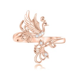 ABIGY Phoenix Ring 925 Sterling Silver Phoenix Jewellery Phoenix Adjustable Ring Feather Ring Pink Gold Ring Animal Ring for Women