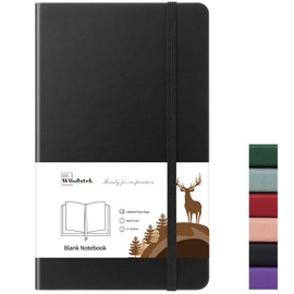 Wiisdatek Blank Paper Notebook, Leather Journal Sketch Book with 100gsm Blank Paper, Hardcover PU Leather, Inner Pocket, Medium 5"×8.25"(Black)