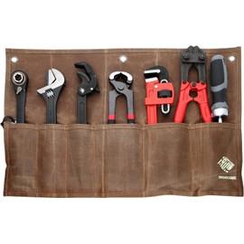 IRONCUBE Tool Roll Case Tool Roll Pouch Tool Holder Tool Bag Portable Woodworking Tool Storage Bag 6 Pockets for Organizing Gardening DIY Tools (Khaki Oil Cloth)