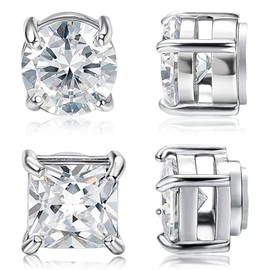 2 Pairs Stainless Steel Magnetic Earrings, Magnetic Earrings for Men, Fake Earring Non Piercing, Magnet Diamond Clip on Earring for women(Silver)