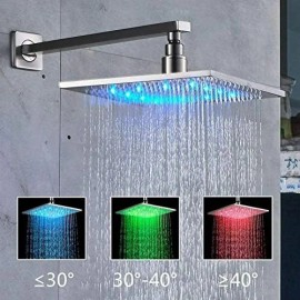 Saetow Polished Chrome Shower Faucet Set W/Valve 12Inch LED Shower Head Combo System