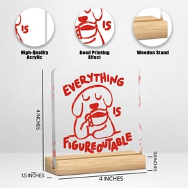 Funny Pink Dog Positive Affirmations Quote Decorations Motivational Cute Animal Acrylic Everything Is Figureoutable Desk Decor Sign for Home Office Bedroom 4×4 Inches Acrylic1909