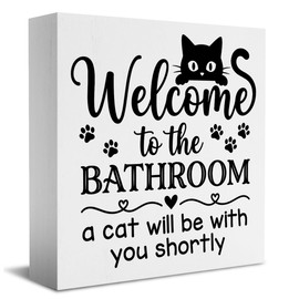 Black Cat Halloween Bathroom Decor Cute Halloween Decor Wooden Box Sign