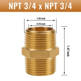 Napredak Brass Hex Nipple 3/4 NPT Male x 3/4 NPT Male Pipe Fitting, Heavy Duty Coupling Adapter connector for Water/Oil/Gas Plumbing, 2pcs