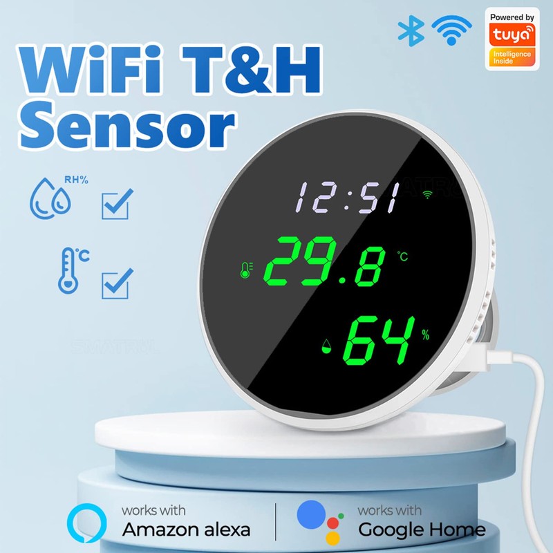 WiFi Thermometer Hygrometer Monitor: Smart Humidity Temperature Sensor with LED