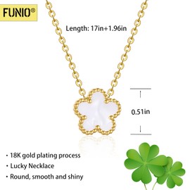 FUNIO 18K Gold Plated Clover Necklace for Women, Van Cleef Four Leaf Flower Lucky 4 Leaf Necklace Pendant Dainty Jewelry Gift for Women (White)