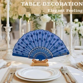 QIRMIZI 8 Pcs Handheld Spanish Fans – Foldable Fans for Women – Bulk for Parties, Weddings, Church, Dancing, Music Festivals, Carnivals, EDM Events Decoration,Royal Blue