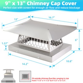 Chimney Cap Chimney Cover,Fireplace Chimney Caps for Outside 9"x13",Chimney Flue Cover Chimney Rain Cap,Roof Rain Guard Chimney Top Protector Cover Chimney Exhaust Vent Cap for Clay Flue Tile Chimney
