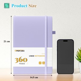 Smarpau A5 Lined Notebook - Leather Journals Notebook with 360 Pages 100GSM No Bleed Paper, Thick College Ruled Notepad Journal for Office School Work Women Men, 14.5 x 21cm - Purple