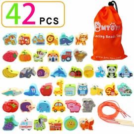 BMTOYS Wooden Lacing Beads Montessori Educationa Threading Learning Toys for 3+ Year Olds Preschool Activities Stringing Toys for Boys Girls