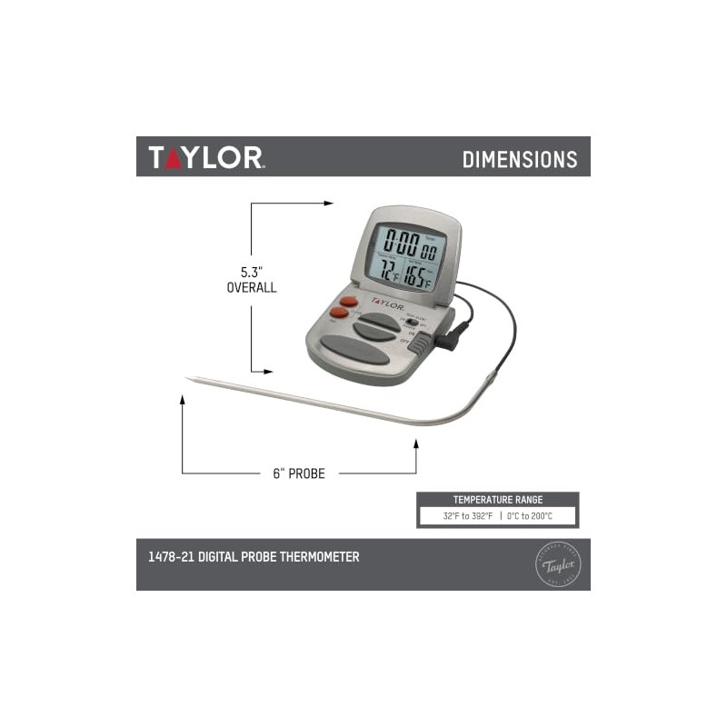 Taylor Precision Products - Termómetro digital con sonda y temporizador